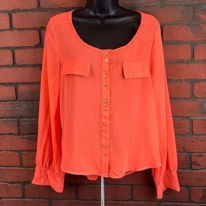 Pearl Woman's Large Peach Sheer Button Down Shirt –‎ Lightweight, Casual